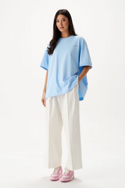 Футболка голубого цвета из хлопка с объемной печатью ANNETE A2085 - фото 2