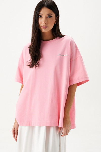 Футболка розового цвета из хлопка с декоративной печатью ANNETE A2085/1 - фото 2