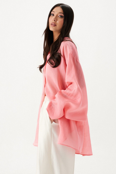 Рубашка свободного кроя из натурального полотна с стойкой ANNETE A2087 - фото 10