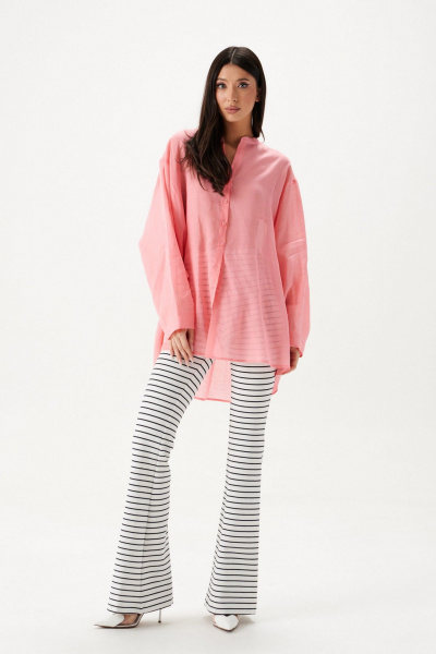 Рубашка свободного кроя из натурального полотна с стойкой ANNETE A2087 - фото 4