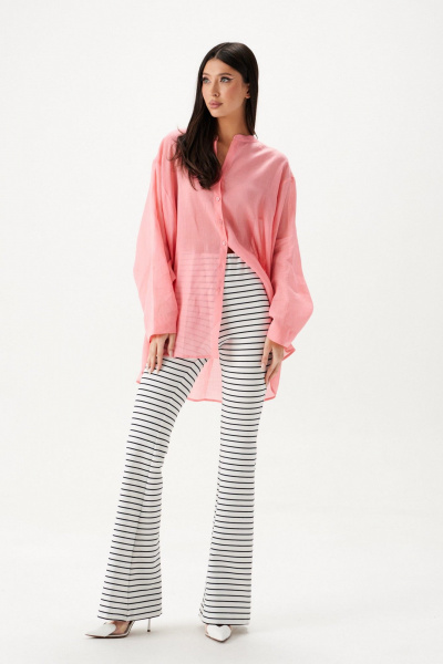 Рубашка свободного кроя из натурального полотна с стойкой ANNETE A2087 - фото 8