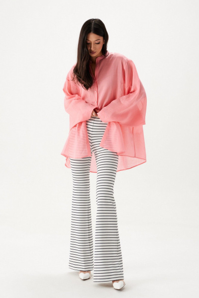 Рубашка свободного кроя из натурального полотна с стойкой ANNETE A2087 - фото 7