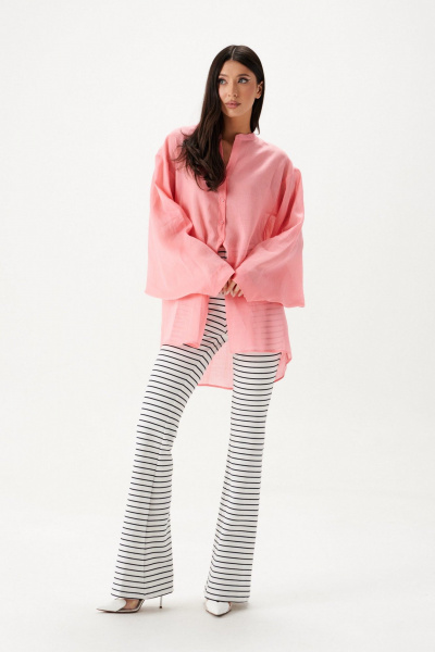 Рубашка свободного кроя из натурального полотна с стойкой ANNETE A2087 - фото 6