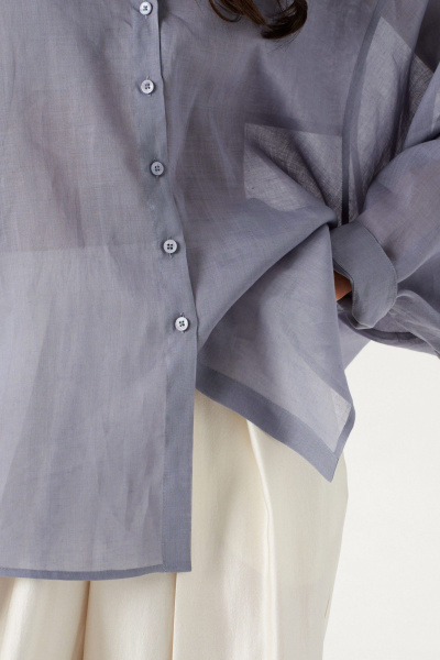 Рубашка из натурального полотна голубого цвета с объемными рукавами ANNETE A2087/2 - фото 16