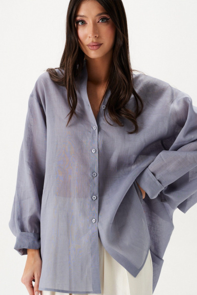 Рубашка из натурального полотна голубого цвета с объемными рукавами ANNETE A2087/2 - фото 15