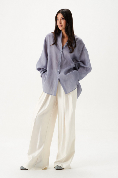 Рубашка из натурального полотна голубого цвета с объемными рукавами ANNETE A2087/2 - фото 13