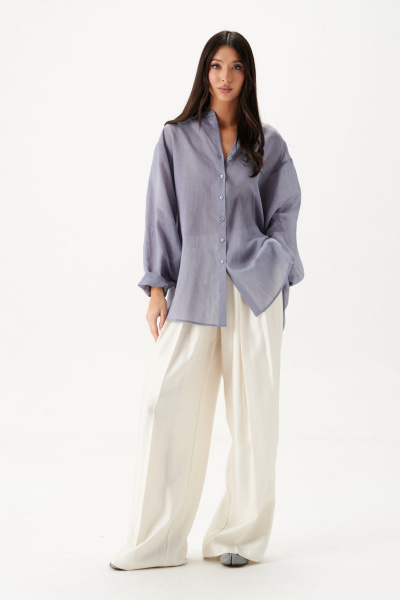 Рубашка из натурального полотна голубого цвета с объемными рукавами ANNETE A2087/2 - фото 2