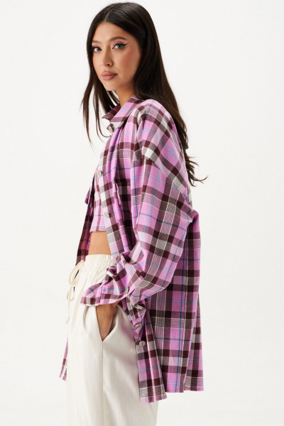 Рубашка из хлопка с мультииколорным принтом и отложным воротником ANNETE A2088 - фото 6