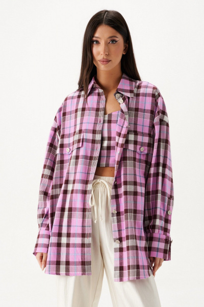 Рубашка из хлопка с мультииколорным принтом и отложным воротником ANNETE A2088 - фото 5