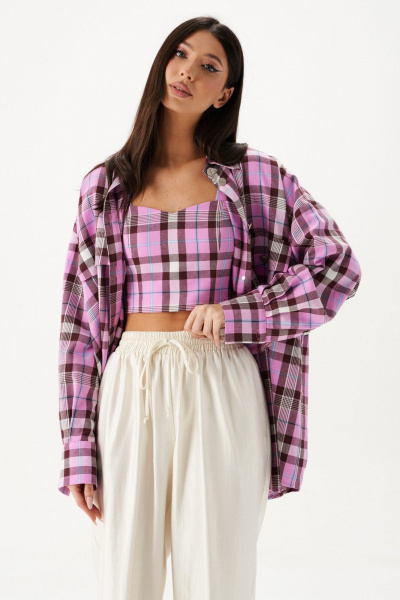 Рубашка из хлопка с мультииколорным принтом и отложным воротником ANNETE A2088 - фото 4