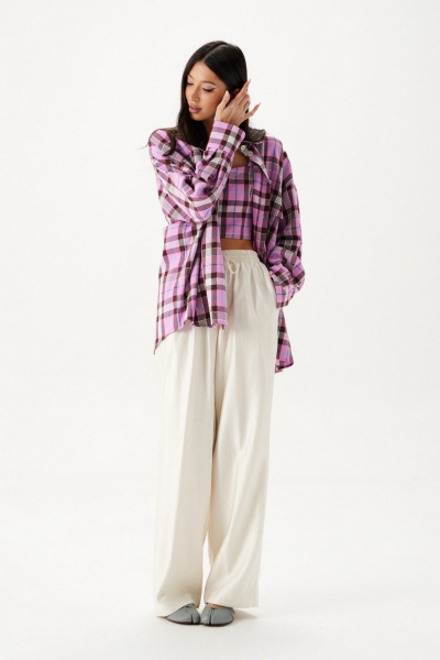 Рубашка из хлопка с мультииколорным принтом и отложным воротником ANNETE A2088 - фото 2