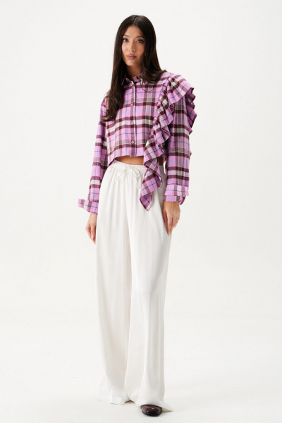 Мультиколорная укороченная рубашка с воланом и клетчатым принтом ANNETE A2090 - фото 1