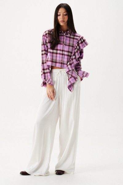 Мультиколорная укороченная рубашка с воланом и клетчатым принтом ANNETE A2090 - фото 2