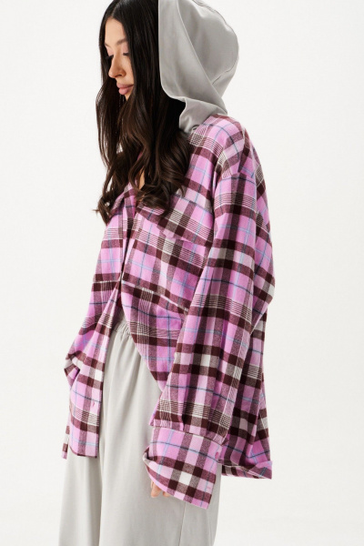 Демисезонная рубашка с капюшоном из хлопка с карманами ANNETE A2091 - фото 9