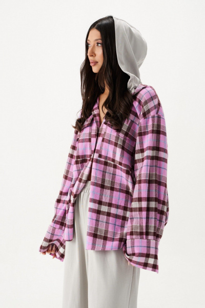 Демисезонная рубашка с капюшоном из хлопка с карманами ANNETE A2091 - фото 7