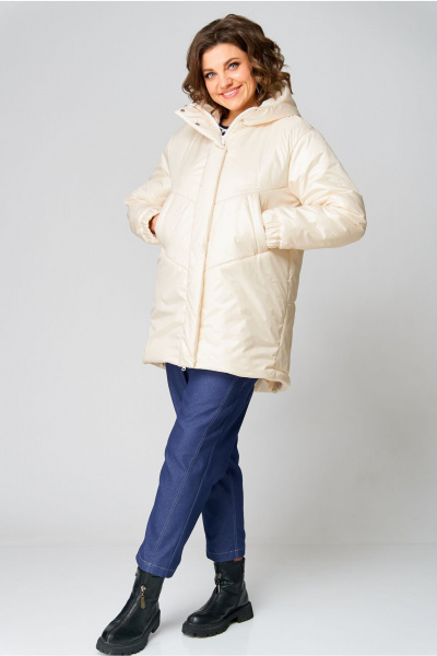 Пальто утепленное плащёвка с капюшоном и регулируемым низом Andina city 7015-25 экрю - фото 5