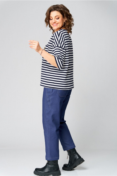 Блуза из вискозы с длинными рукавами и спущенным плечом Andina city 3011-25 синий-белый - фото 2