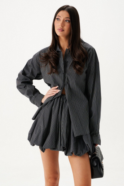 Рубашка прямого кроя с вертикальным принтом и разрезами ANNETE A2115 - фото 4