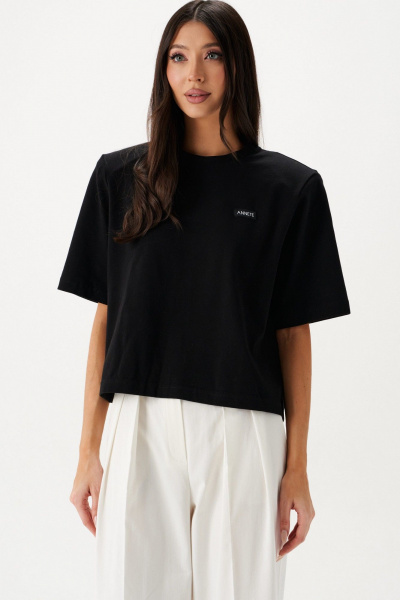 Футболка с подплечниками из хлопка и брендированной нашивкой ANNETE A2122 - фото 1