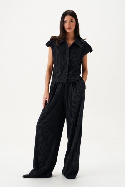 Рубашка в полоску с функциональным карманом и декором ANNETE A2124 - фото 5