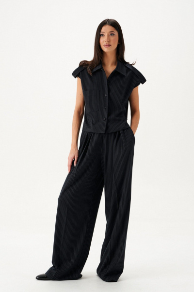 Рубашка в полоску с функциональным карманом и декором ANNETE A2124 - фото 4