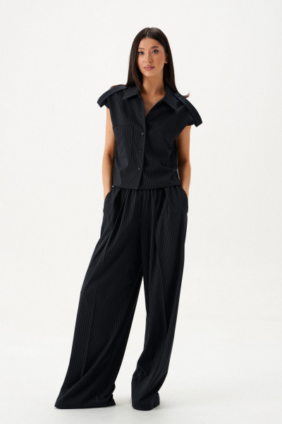 Рубашка в полоску с функциональным карманом и декором ANNETE A2124 - фото 1