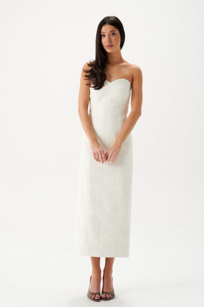 Белое миди-платье из эко-кожи с вышивкой ANNETE A3645 - фото 8