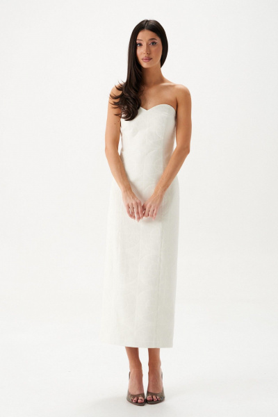 Белое миди-платье из эко-кожи с вышивкой ANNETE A3645 - фото 7