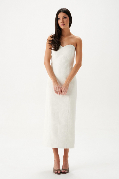 Белое миди-платье из эко-кожи с вышивкой ANNETE A3645 - фото 6