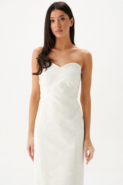 Белое миди-платье из эко-кожи с вышивкой ANNETE A3645 - фото 3