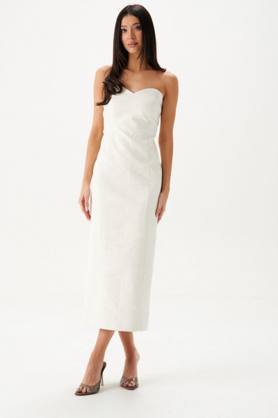 Белое миди-платье из эко-кожи с вышивкой ANNETE A3645 - фото 2