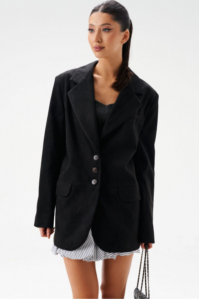 Жакет из эко-замши черный с классическим фасоном и пуговицами ANNETE A5326/4 - фото 1