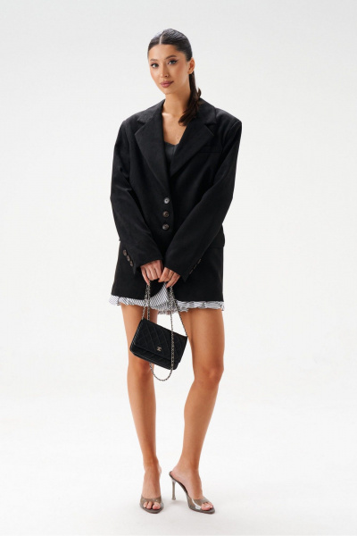 Жакет из эко-замши черный с классическим фасоном и пуговицами ANNETE A5326/4 - фото 6