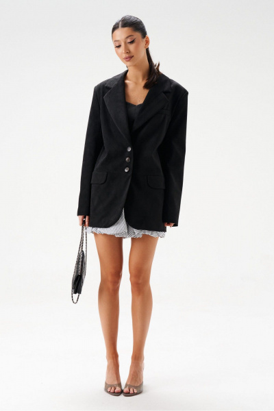 Жакет из эко-замши черный с классическим фасоном и пуговицами ANNETE A5326/4 - фото 5