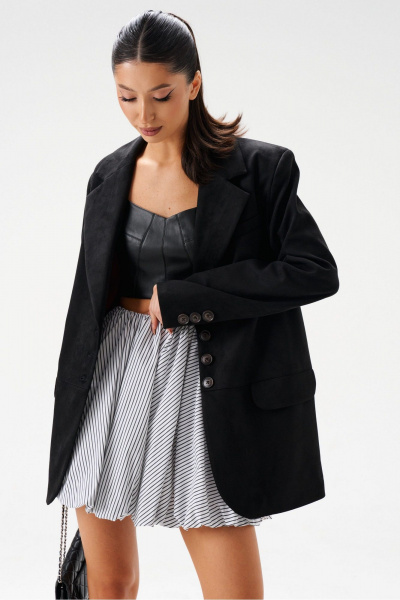 Жакет из эко-замши черный с классическим фасоном и пуговицами ANNETE A5326/4 - фото 3