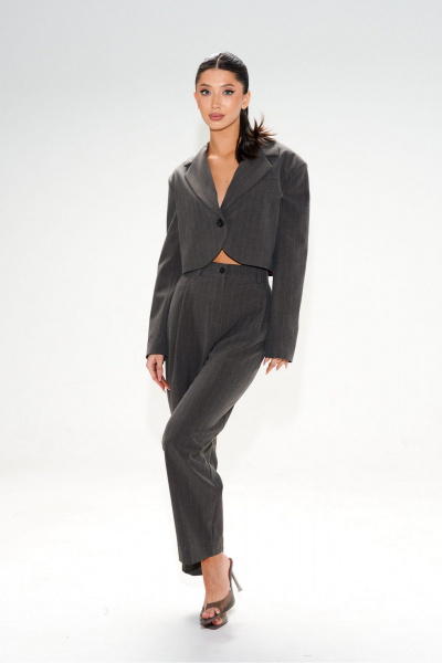 Укороченный жакет из костюмной ткани с полоской ANNETE A5347 - фото 2