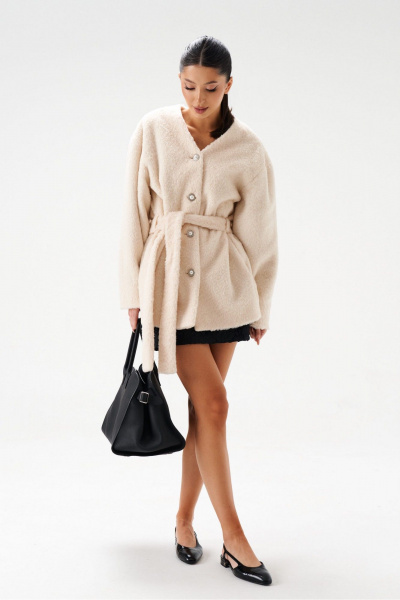 Молочный кардиган из фактурной ткани с объемным рукавом ANNETE A5350 - фото 2