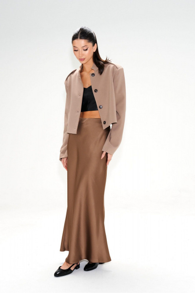 Твидовый жакет прямого кроя из костюмной ткани песочного цвета ANNETE A5355 - фото 2