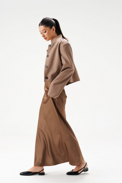 Твидовый жакет прямого кроя из костюмной ткани песочного цвета ANNETE A5355 - фото 4