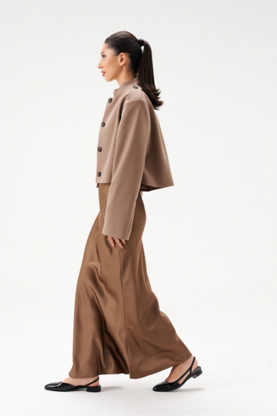 Твидовый жакет прямого кроя из костюмной ткани песочного цвета ANNETE A5355 - фото 3