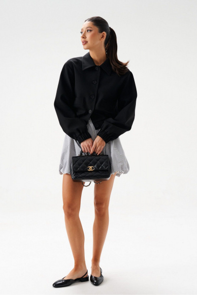 Круглогодичный черный укороченный жакет с резинкой ANNETE A5401 - фото 6