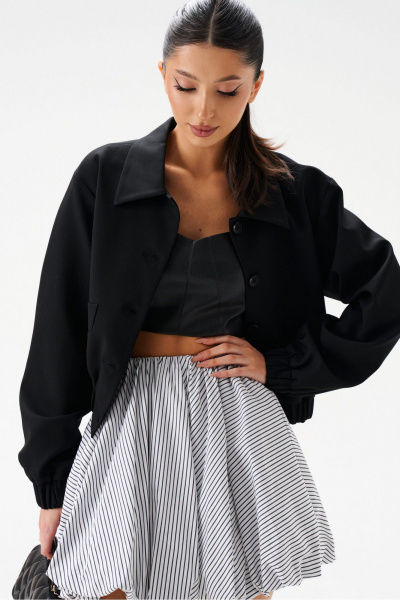 Круглогодичный черный укороченный жакет с резинкой ANNETE A5401 - фото 5