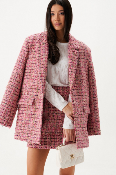 Розовый свободный жакет из твида с карманами ANNETE A5415 - фото 10