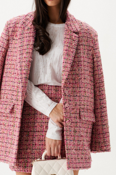 Розовый свободный жакет из твида с карманами ANNETE A5415 - фото 9
