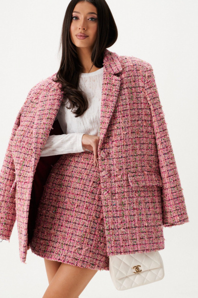 Розовый свободный жакет из твида с карманами ANNETE A5415 - фото 7