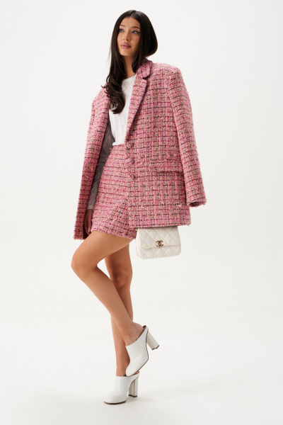 Розовый свободный жакет из твида с карманами ANNETE A5415 - фото 6