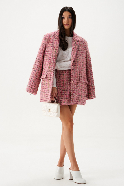 Розовый свободный жакет из твида с карманами ANNETE A5415 - фото 1