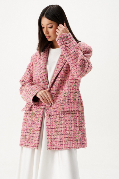 Розовый свободный жакет из твида с карманами ANNETE A5415 - фото 4