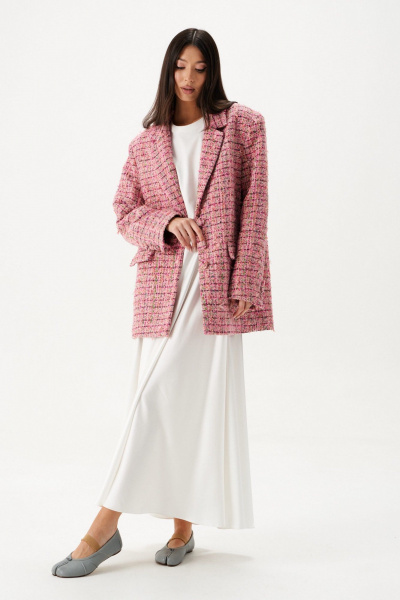 Розовый свободный жакет из твида с карманами ANNETE A5415 - фото 2