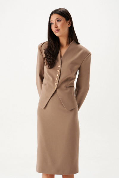 Жакет бежевый полуприлегающий из костюмной ткани ANNETE A5426 - фото 3